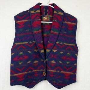 Vintage 100% Wool Knit Southwestern Blanket Vest Womens S - M Aztec Western 90s